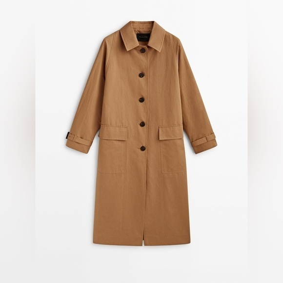 NWT Massimo Dutti Cotton and Linen Blend Trench Jacket in Camel size small - Picture 4 of 9